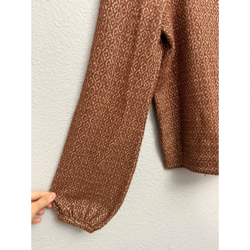 Madewell XS Rust Brown Jacquard Diamond Square Neck Puff Sleeve Top Blouse